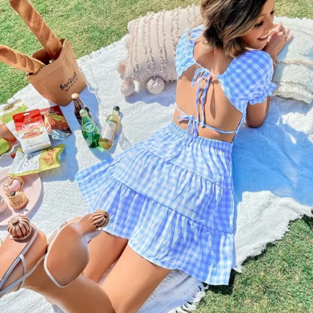 Gingham Puff Sleeve Smock Dress